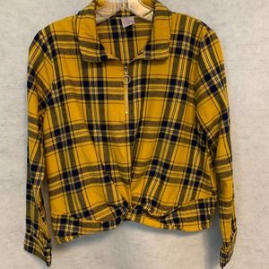 No Boundaries Yellow Cropped Flannel Top‎ Juniors Size 7-9